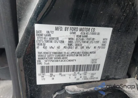 2012 Ford F-350 Lariat z USA, uszkodzony, nr VIN 1FT7W3BT2CEC80971